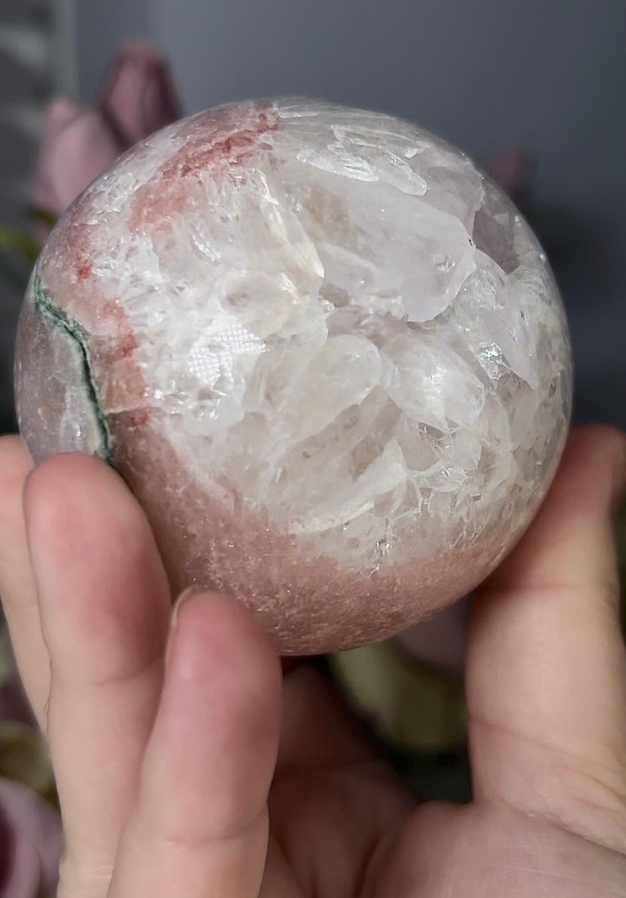 High grade, pink amethyst sphere with quartz 521g