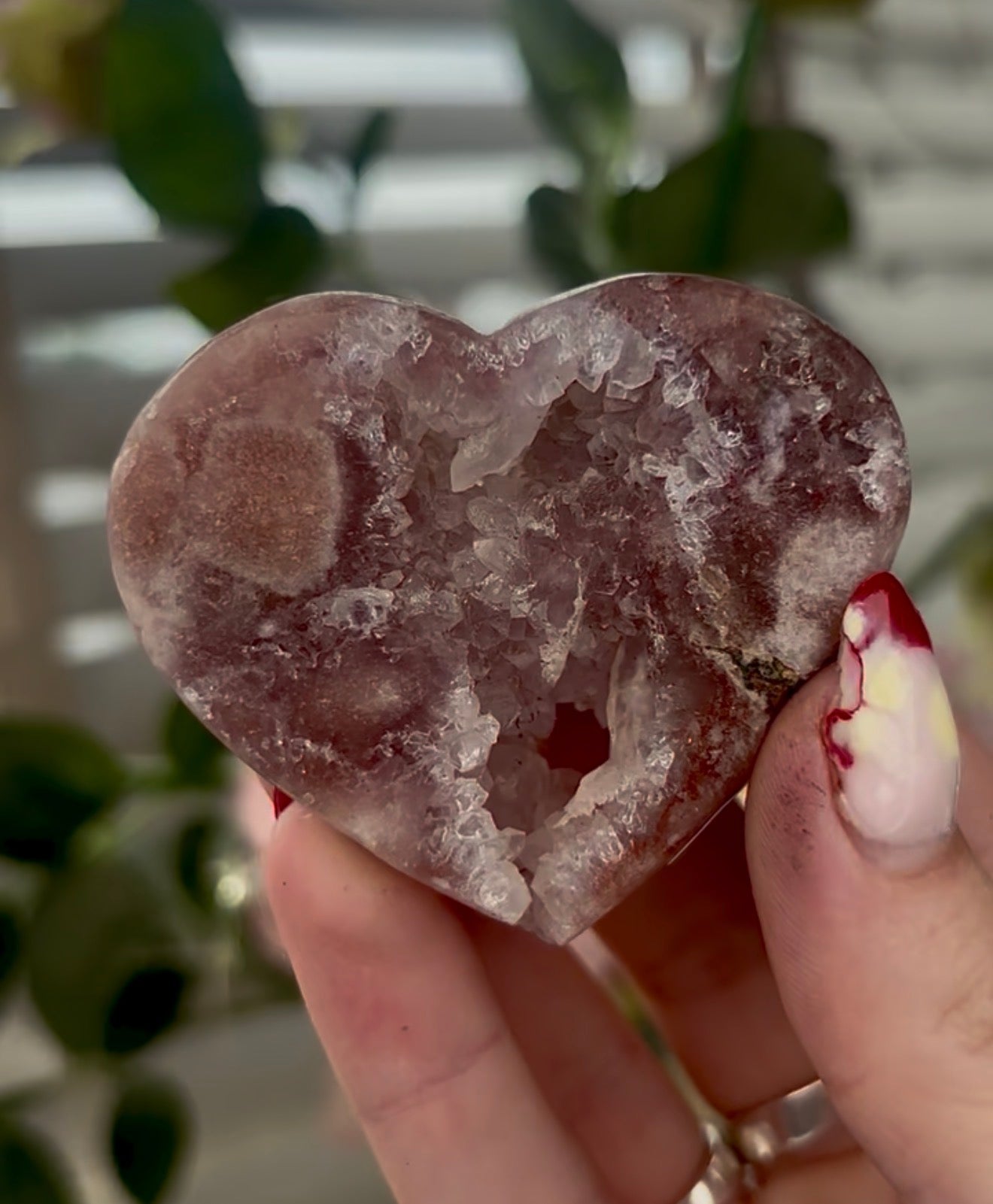 Mini pink amethyst heart - comes with stand