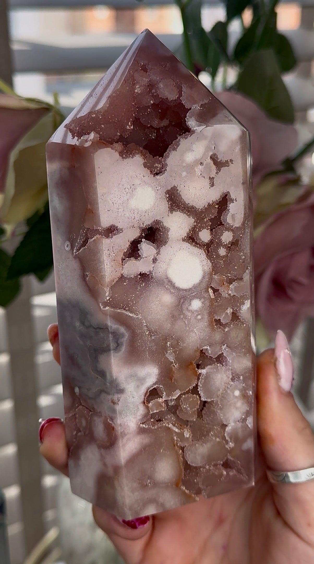 High quality Pink amethyst tower with bubble druzy