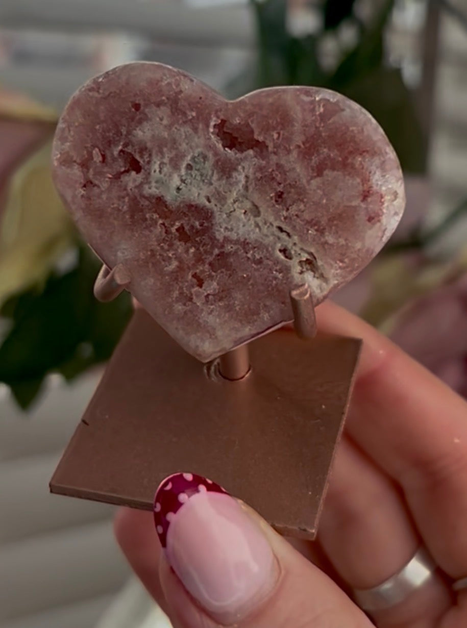 mini pink amethyst heart  - comes with stand