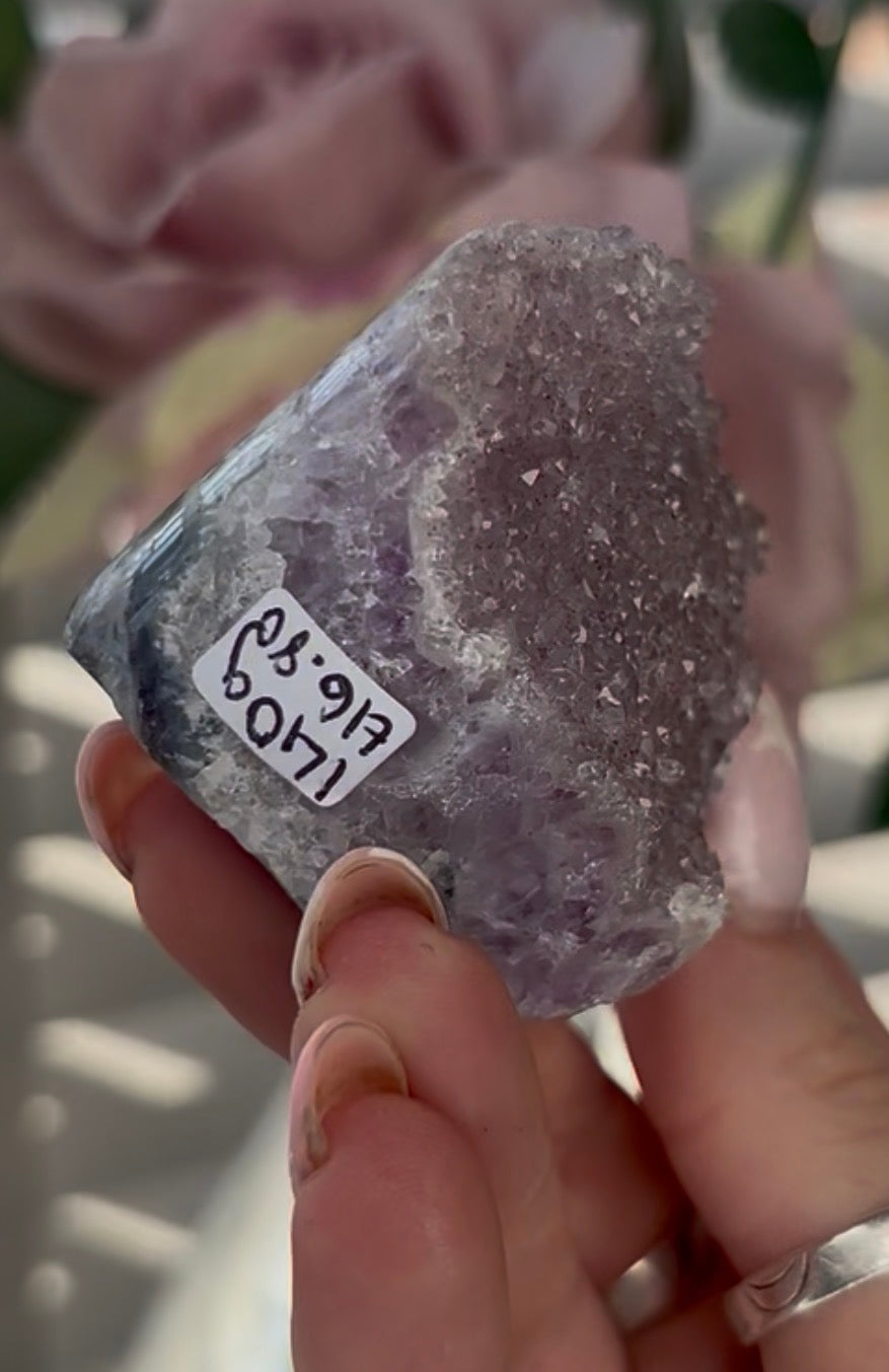 Uruguay, rainbow amethyst heart - comes with stand in lilac tones
