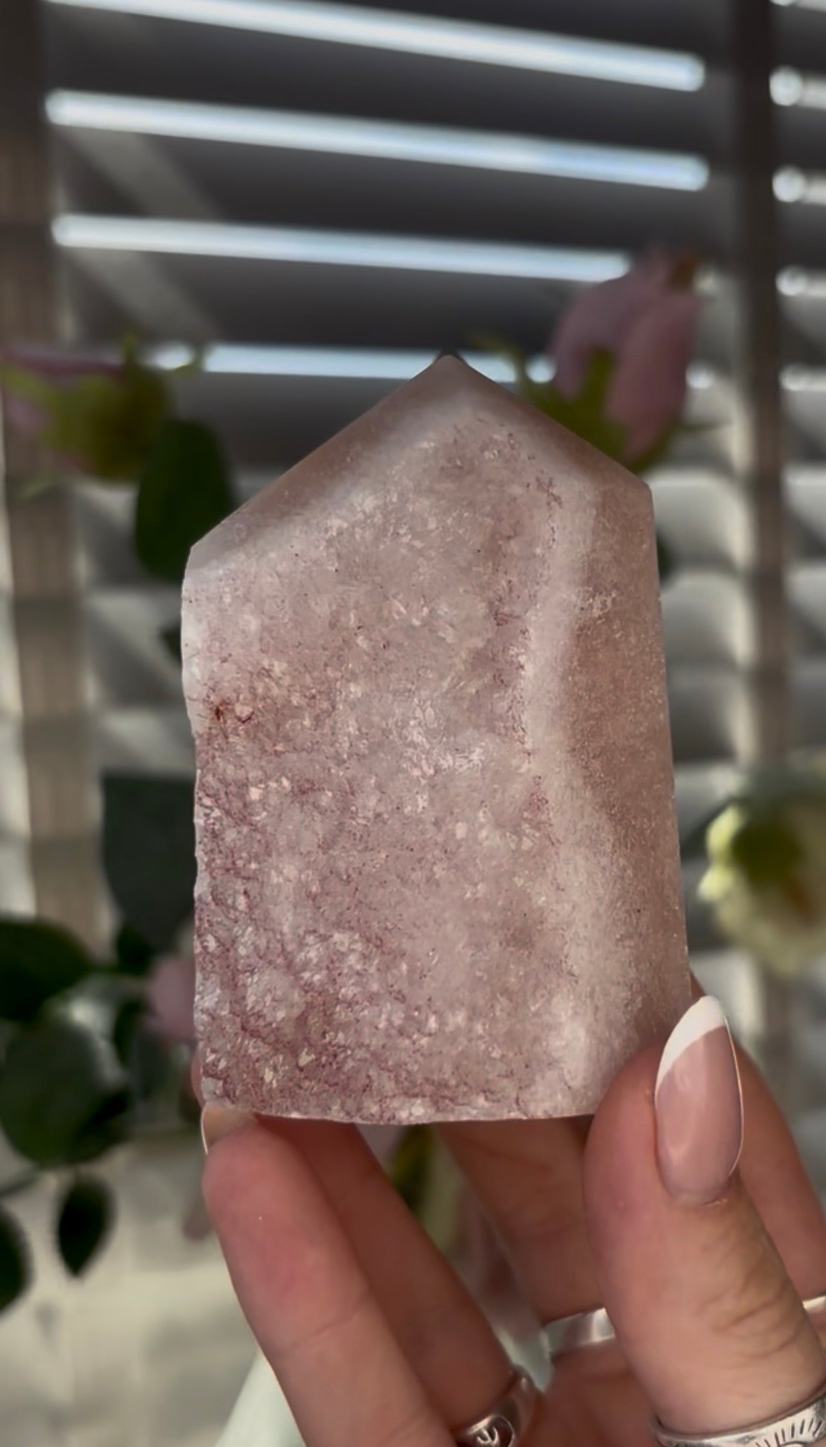 Beautiful, chunky Pink amethyst tower 8.7cm(h) by 5.5cm(w)