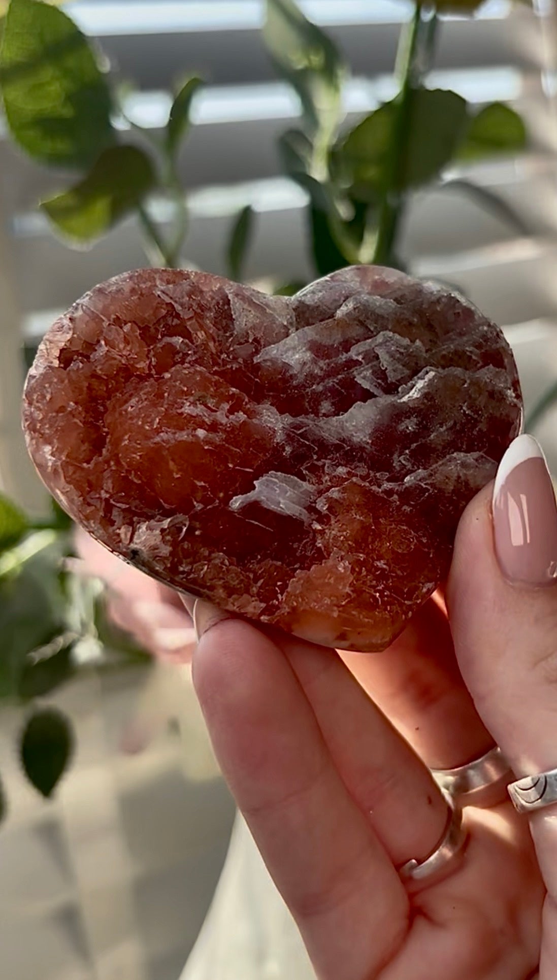 Gorgeous, high quality, berry red pink amethyst heart- comes with stand