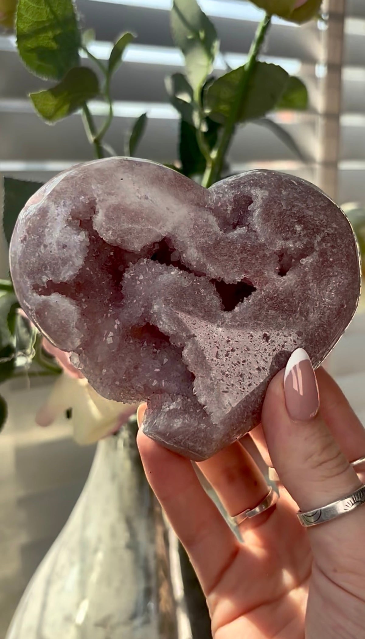 Gorgeous,  pink amethyst heart- comes with stand