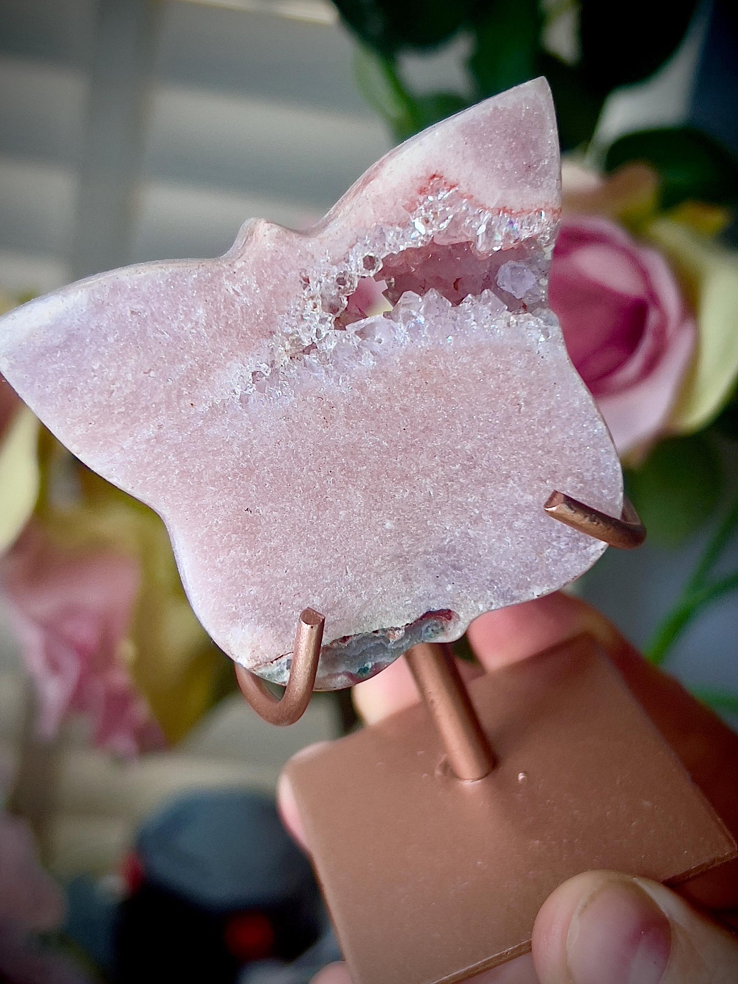 Pink amethyst butterfly on stand