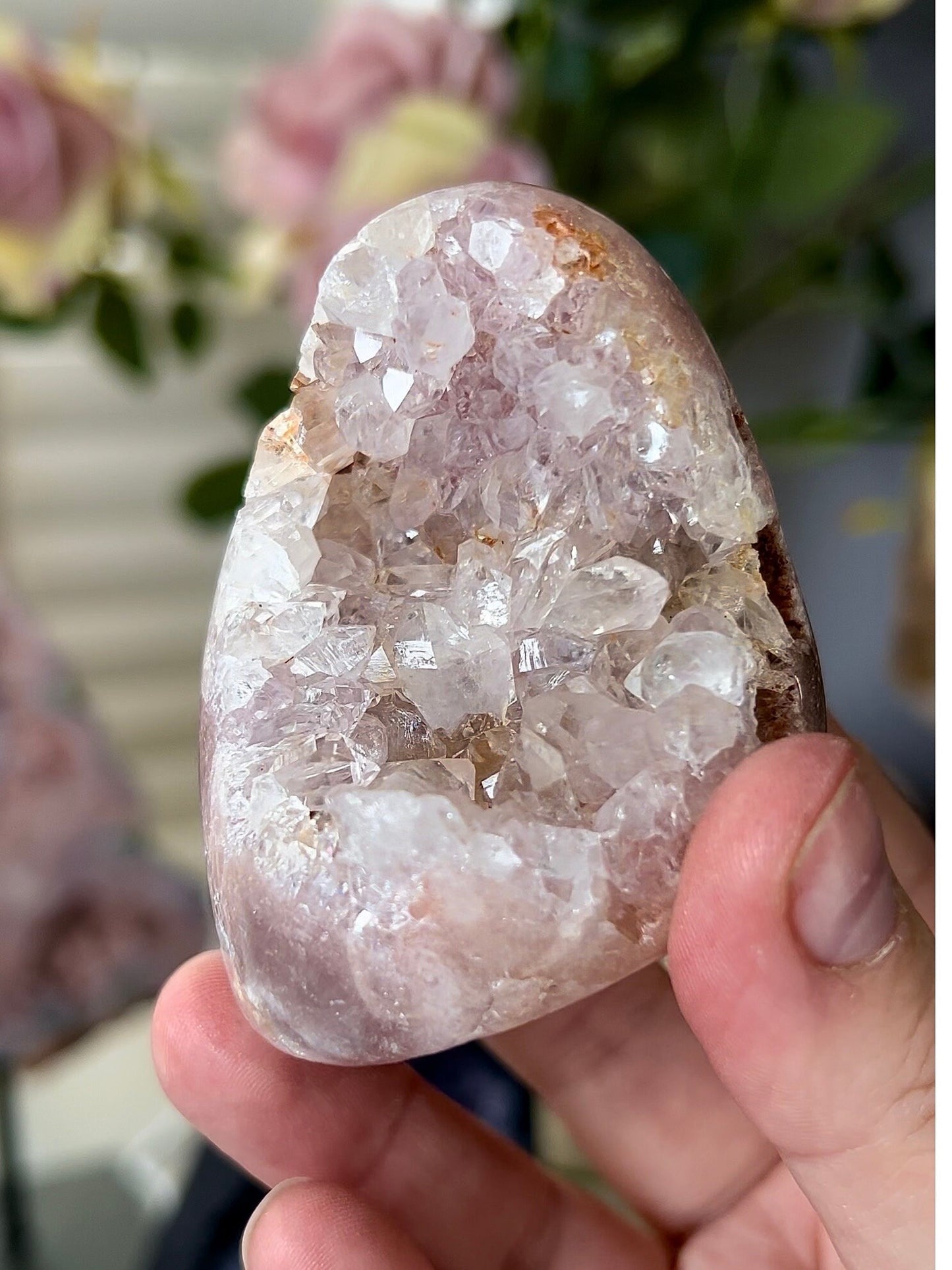 high grade, rainbow quartz, pink amethyst freeform