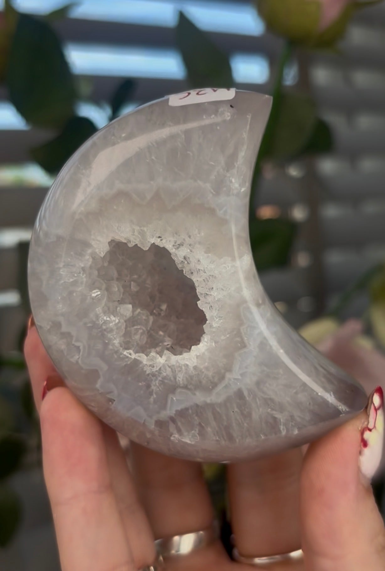 Beautiful, high quality, agate moon with druzy - stand included