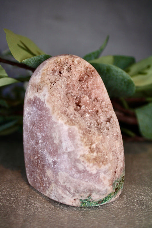 Pink amethyst freeform with green jasper from Brazil