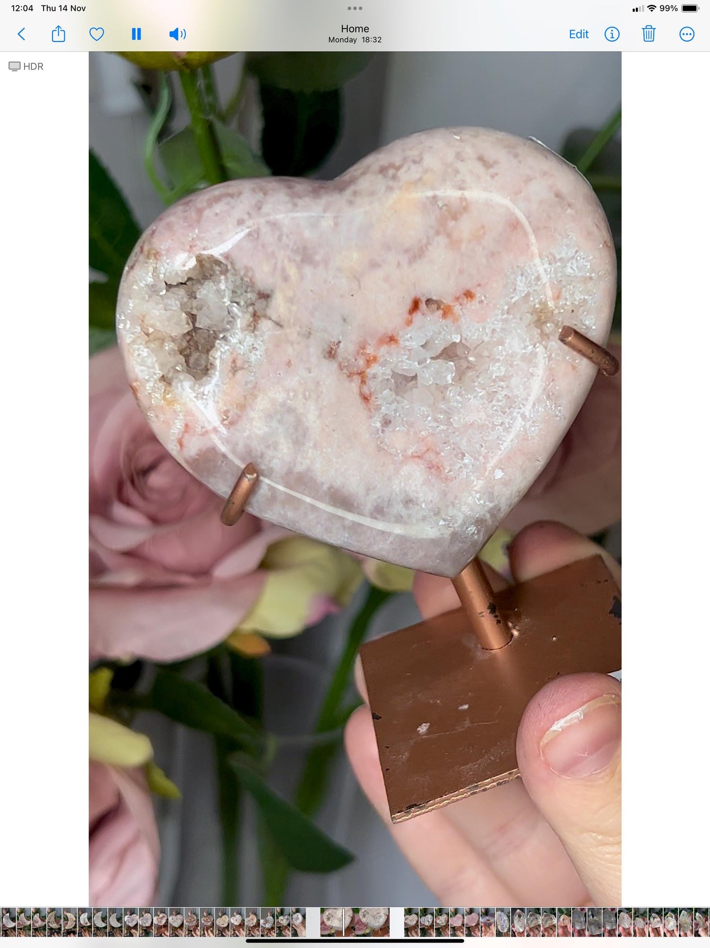 pink amethyst heart with quartz druzy comes with stand that is scratched (discount added)