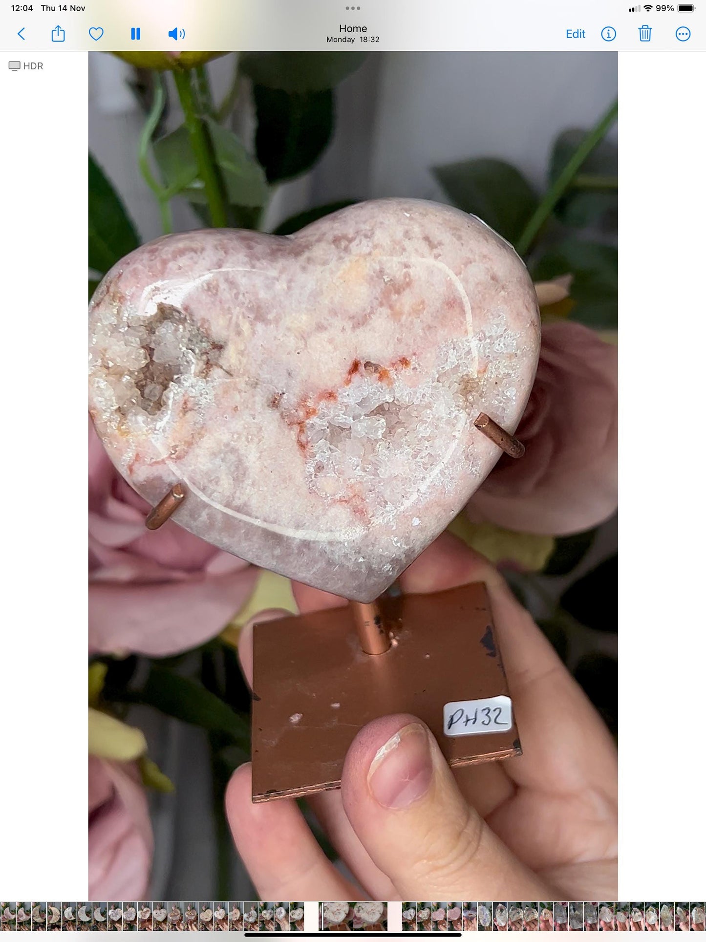 pink amethyst heart with quartz druzy comes with stand that is scratched (discount added)