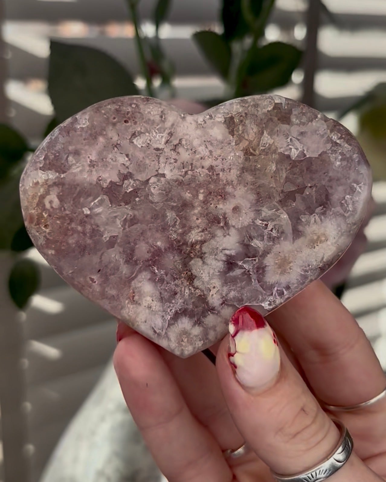 pink amethyst heart - comes with stand 8.5cm