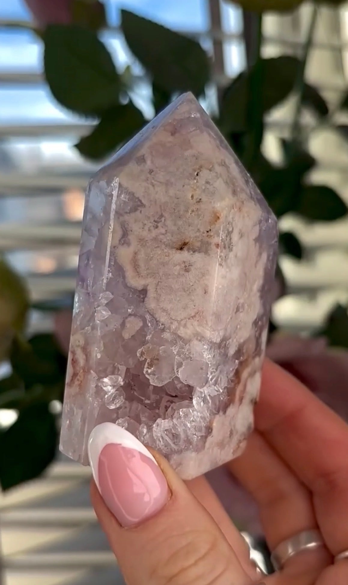 Pink amethyst tower with lilac quartz