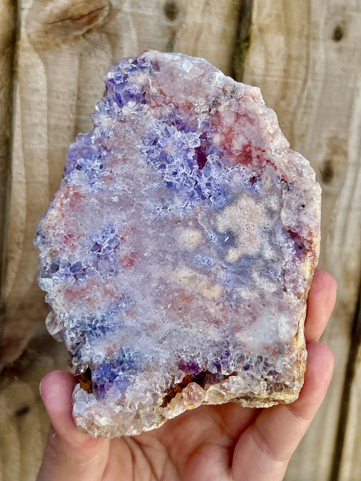 pink amethyst slab with purple quartz