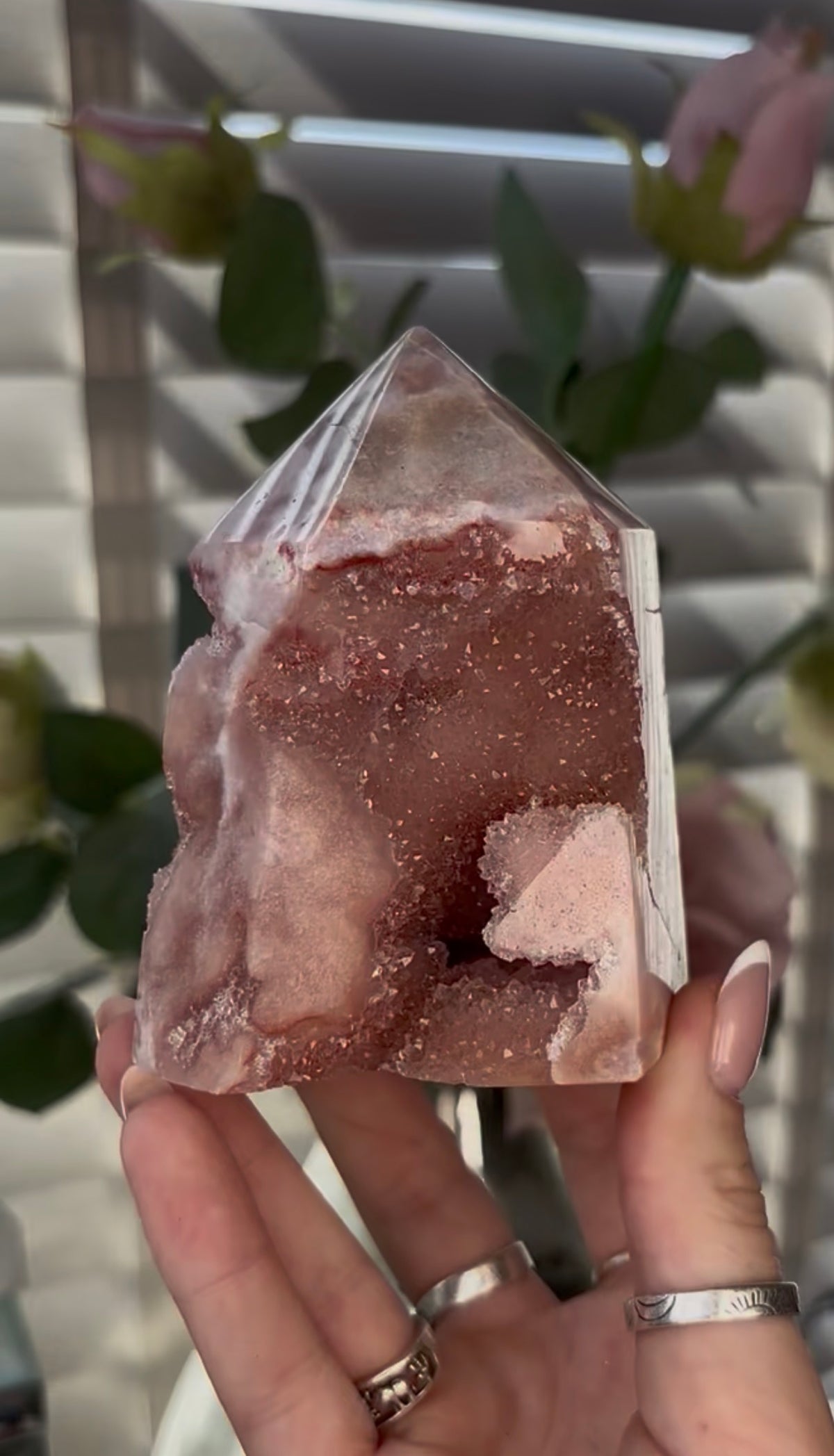 Beautiful, chunky Pink amethyst tower 9.5cm(h) by 8cm(w)