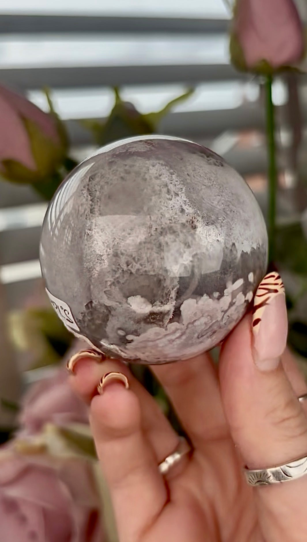 Stunning!! Super high quality, Druzy, green chlorite x blue flower agate sphere