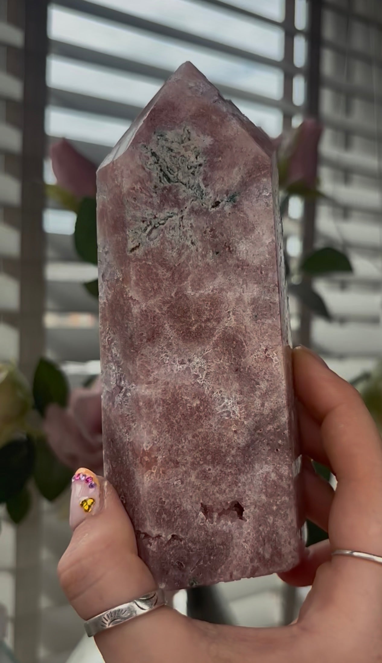 Beautiful, large, high quality, Pink amethyst tower with purple quartz