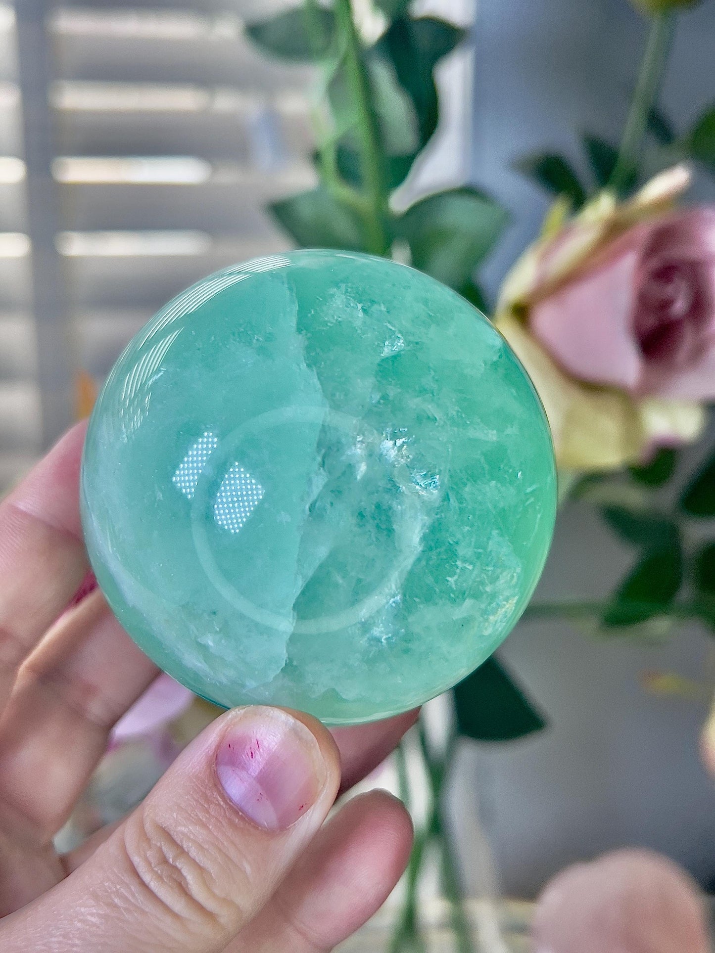 High grade, green fluorite sphere 515g