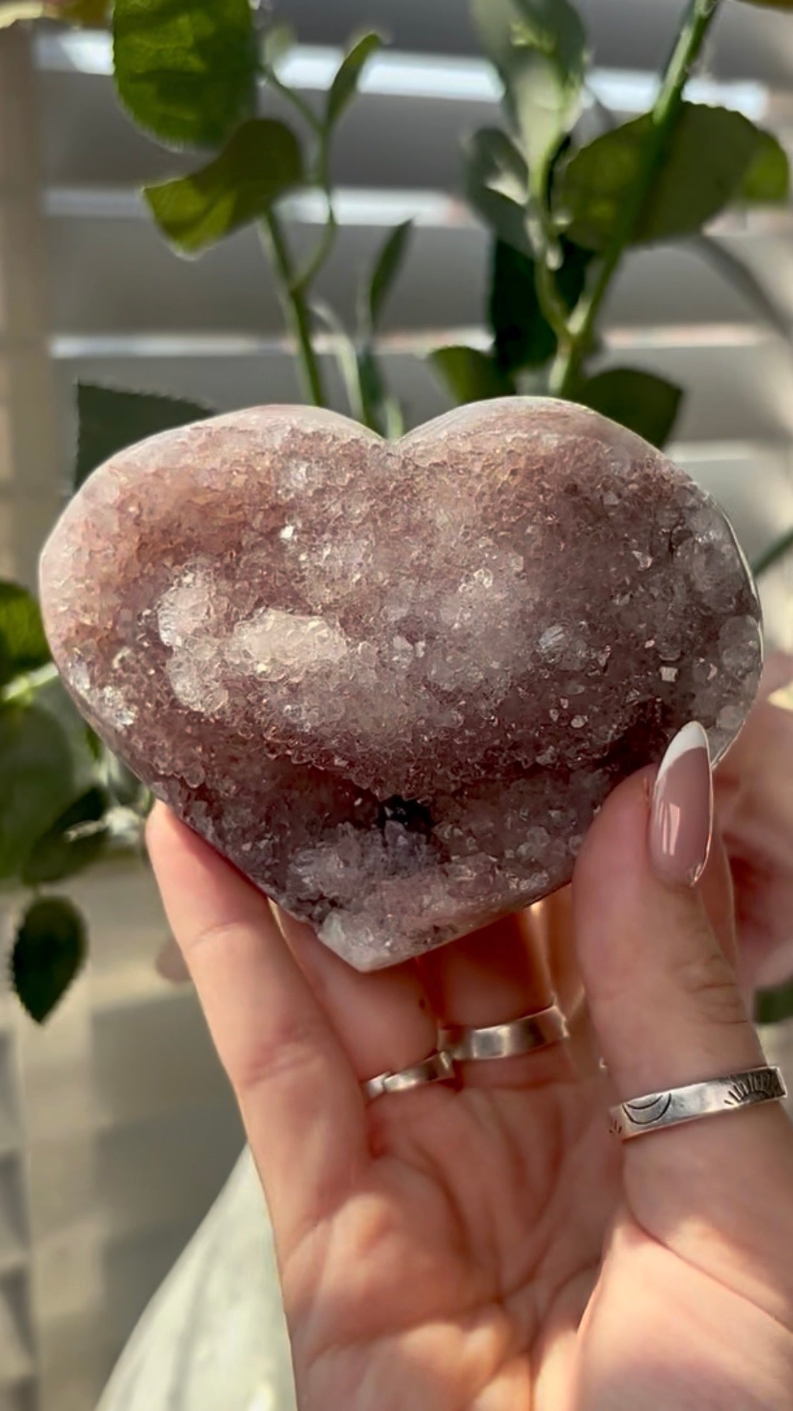 Gorgeous, hq, druzy pink amethyst heart- comes with stand