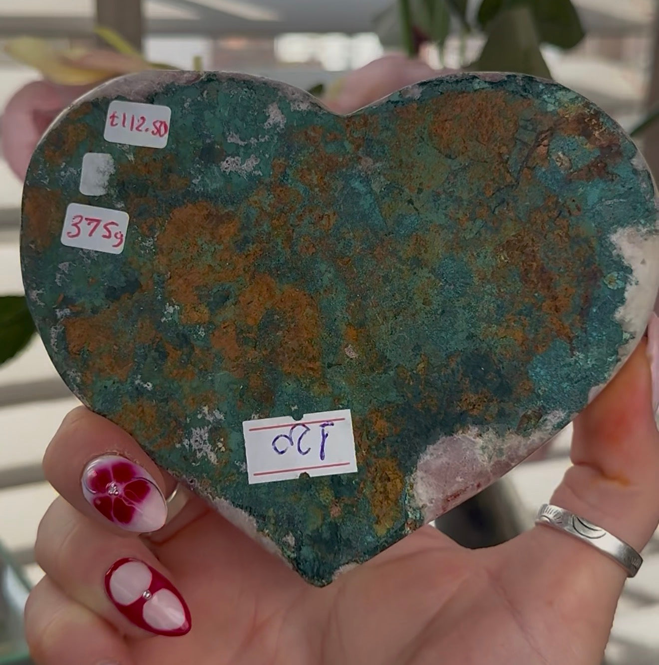 Hq pink amethyst heart with Jasper - comes with stand