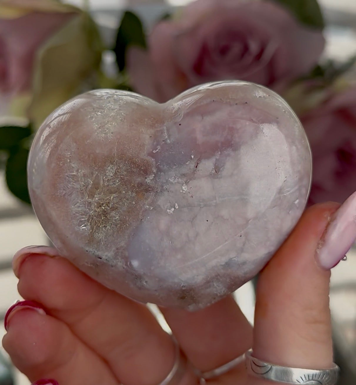 pink amethyst heart - comes with stand