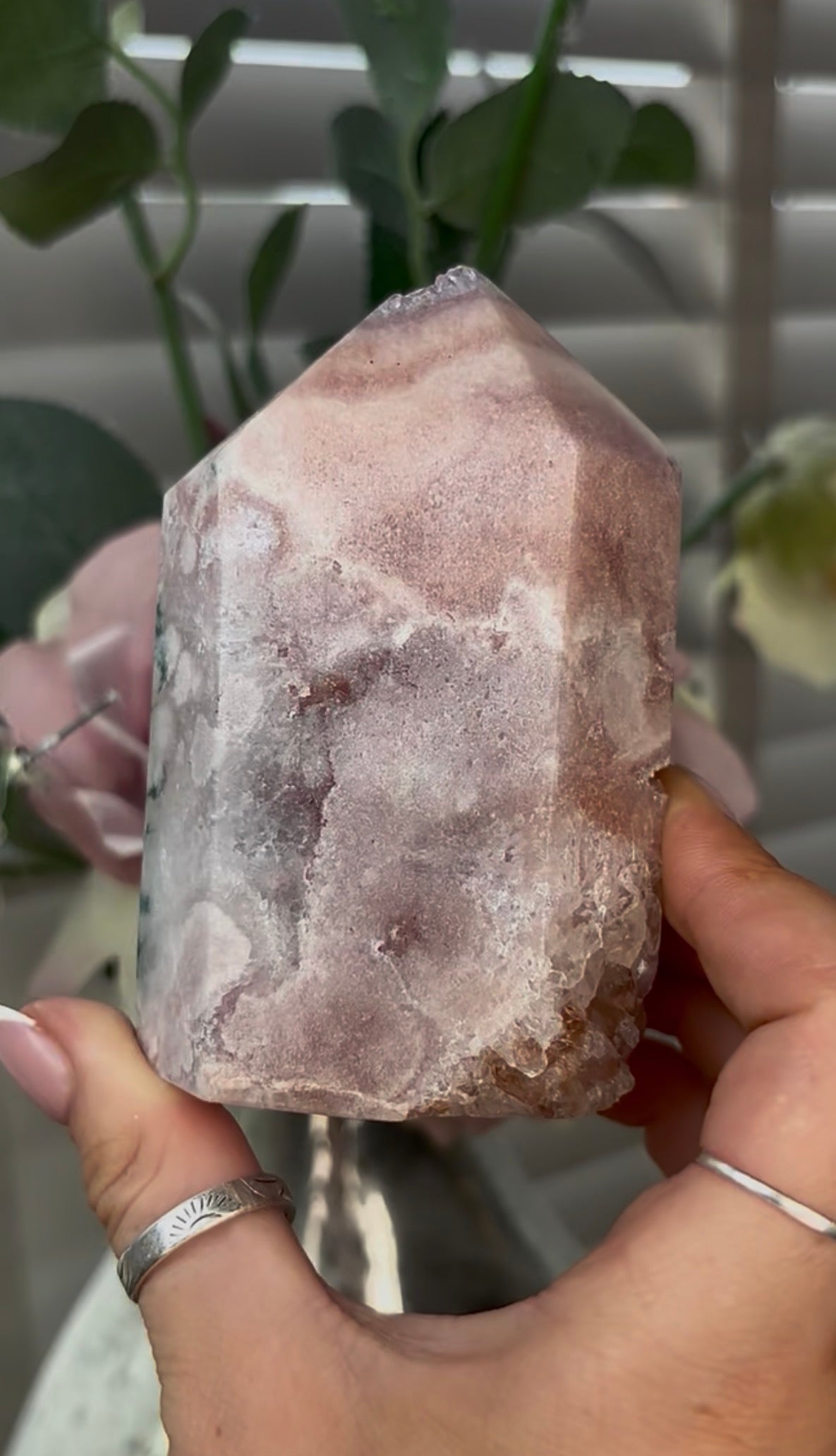 Beautiful, hq, druzy, Pink amethyst tower 10.3cm(h) by 6cm(w)