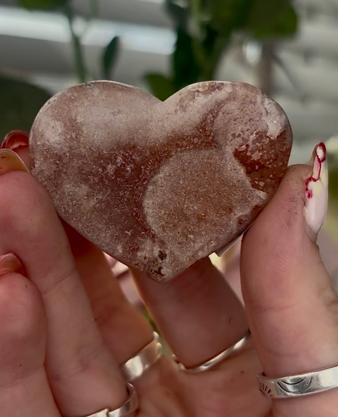 Mini pink amethyst heart - comes with stand