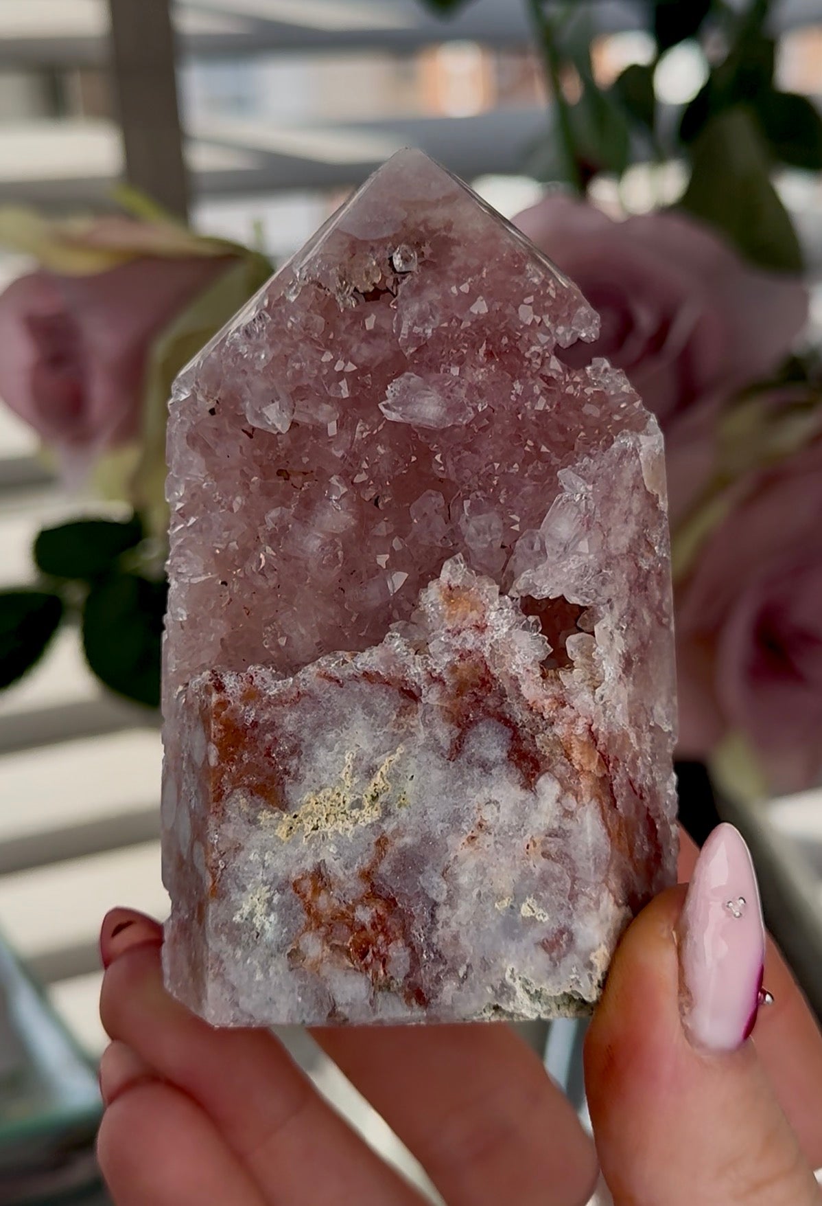 High quality Pink amethyst tower