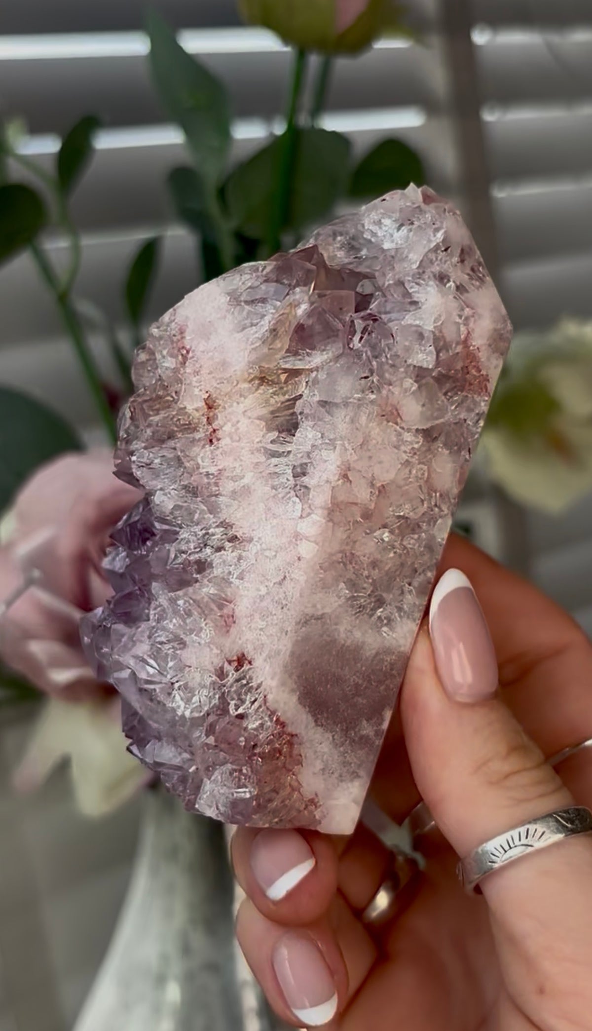 Beautiful, hq, druzy, Pink amethyst tower 10.6cm(h) by 5.8cm(w)