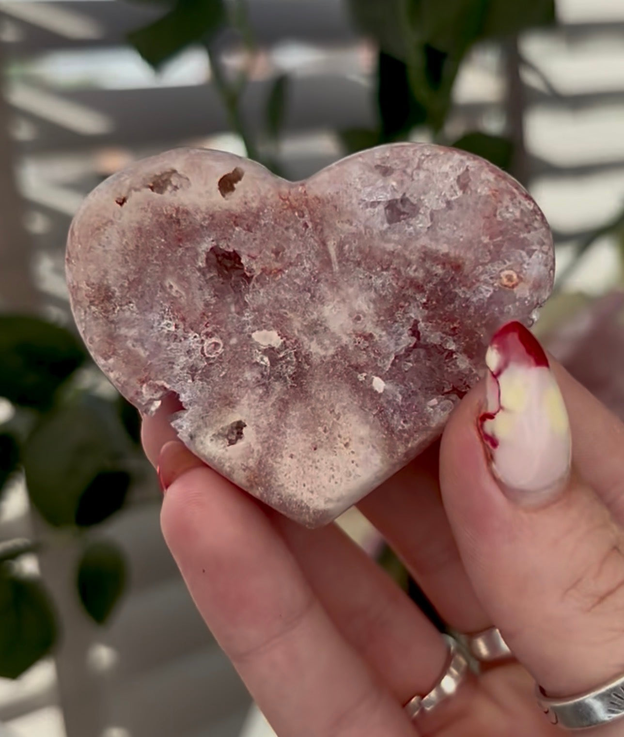 Mini pink amethyst heart - comes with stand