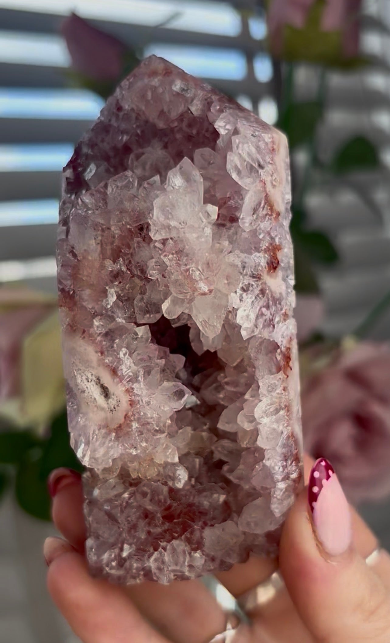 Pink amethyst tower with jasper and quartz