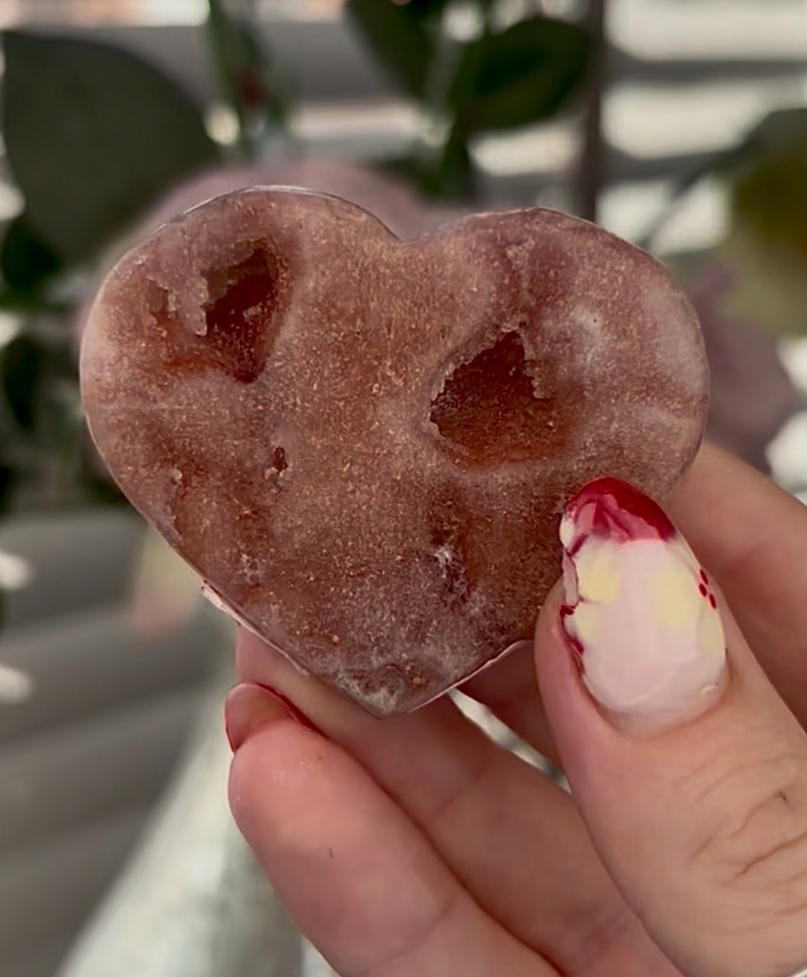 Mini pink amethyst heart - comes with stand