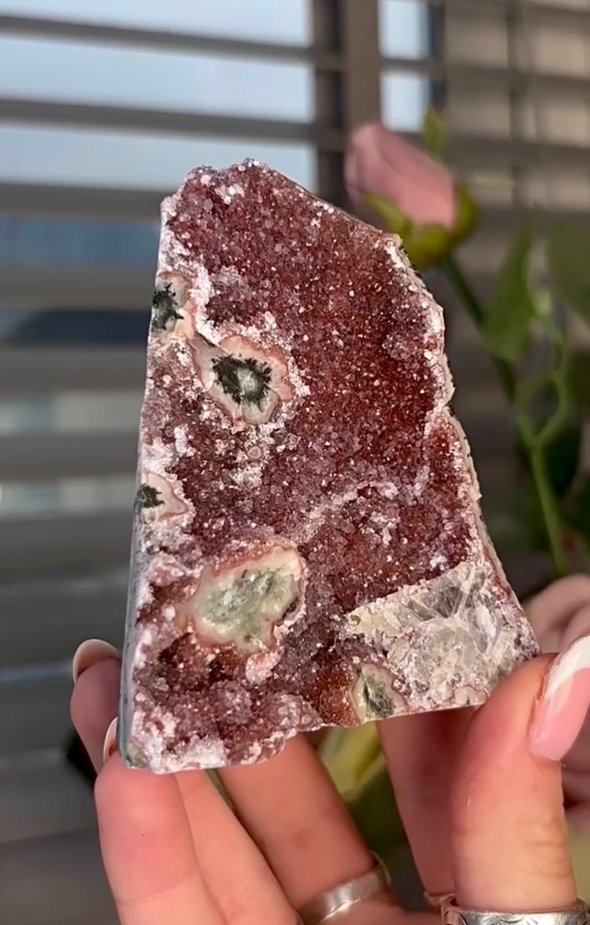 High quality, red rainbow amethyst cutbase