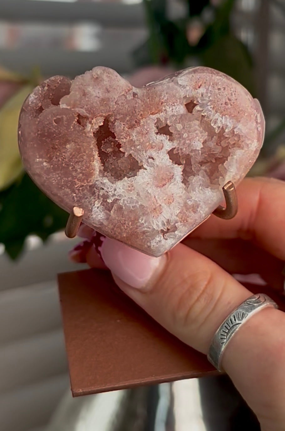 Mini pink amethyst heart - comes with stand (Copy)