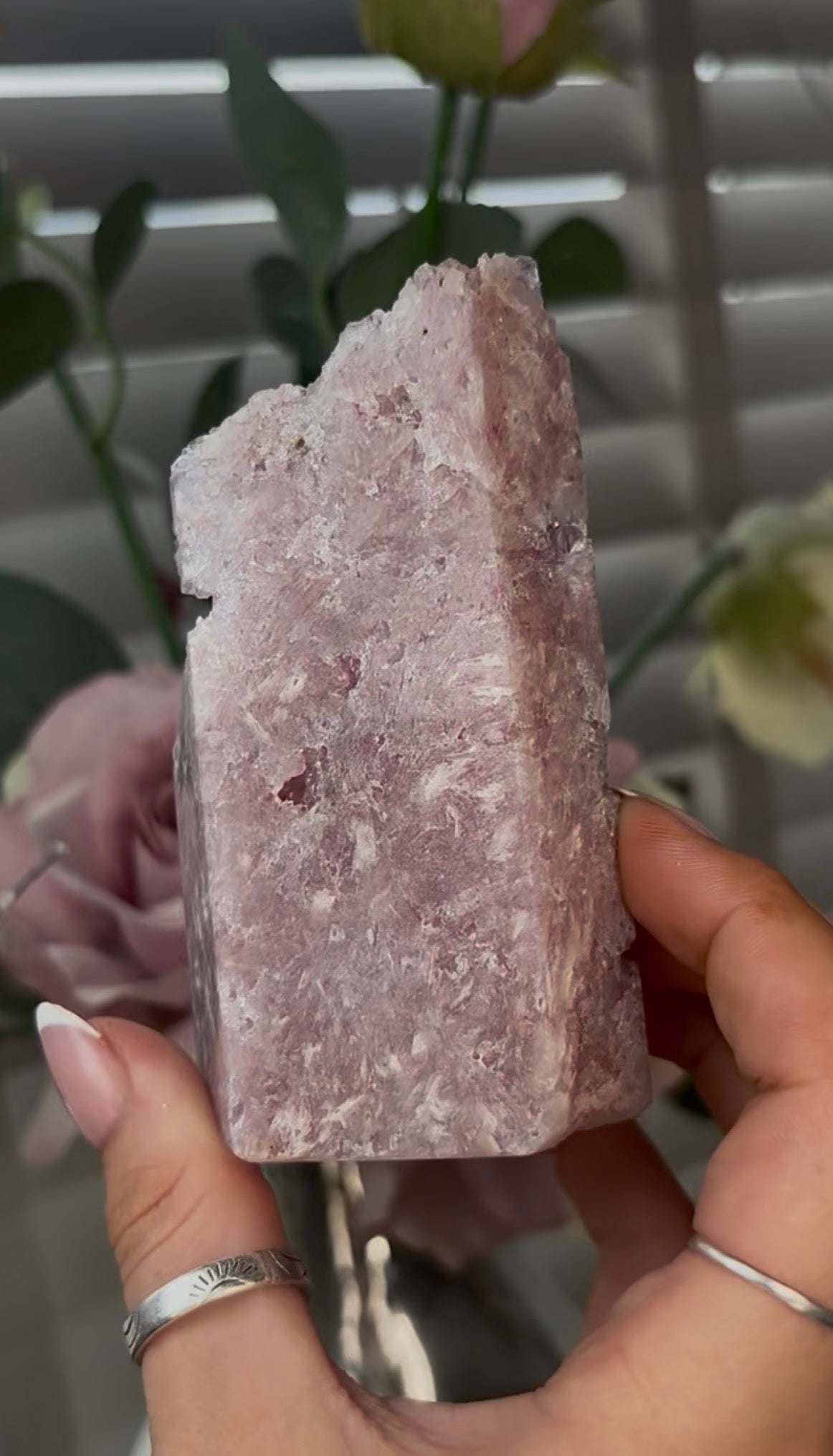 Beautiful, hq, druzy, Pink amethyst tower 10cm(h) by 5.5cm(w)