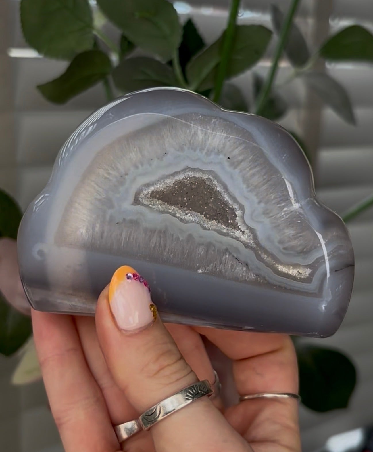 Beautiful, high grade, blue agate cloud with druzy