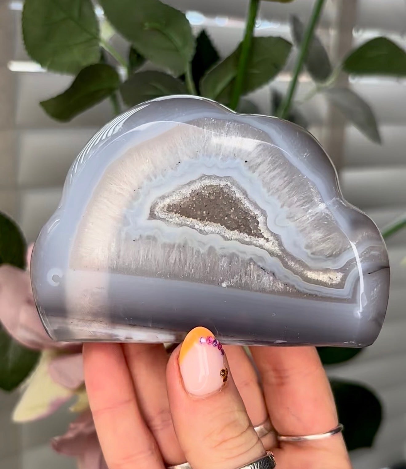 Beautiful, high grade, blue agate cloud with druzy