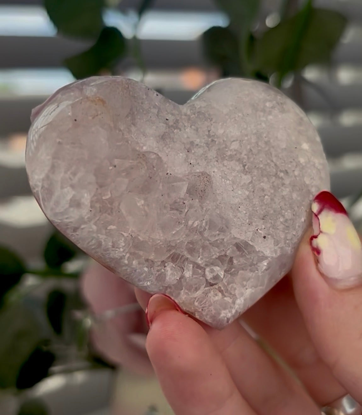 Light toned, pink amethyst heart - comes with stand (7cm)
