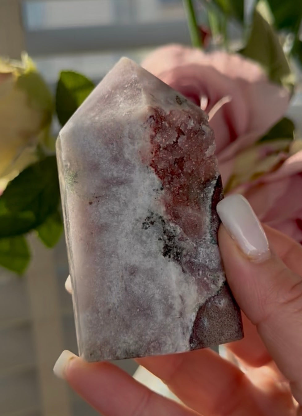 Pink amethyst tower with jasper