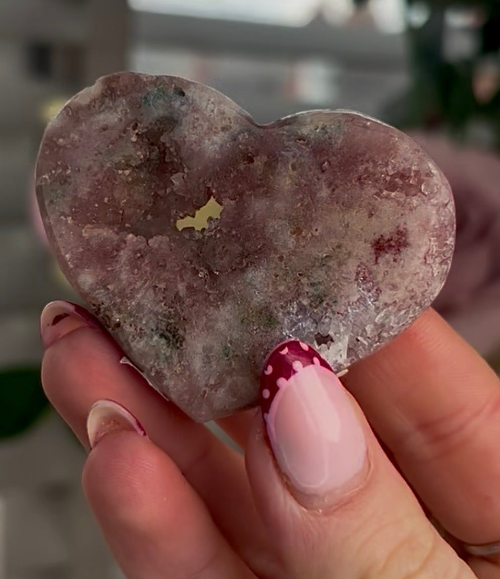 Mini pink amethyst heart - comes with stand