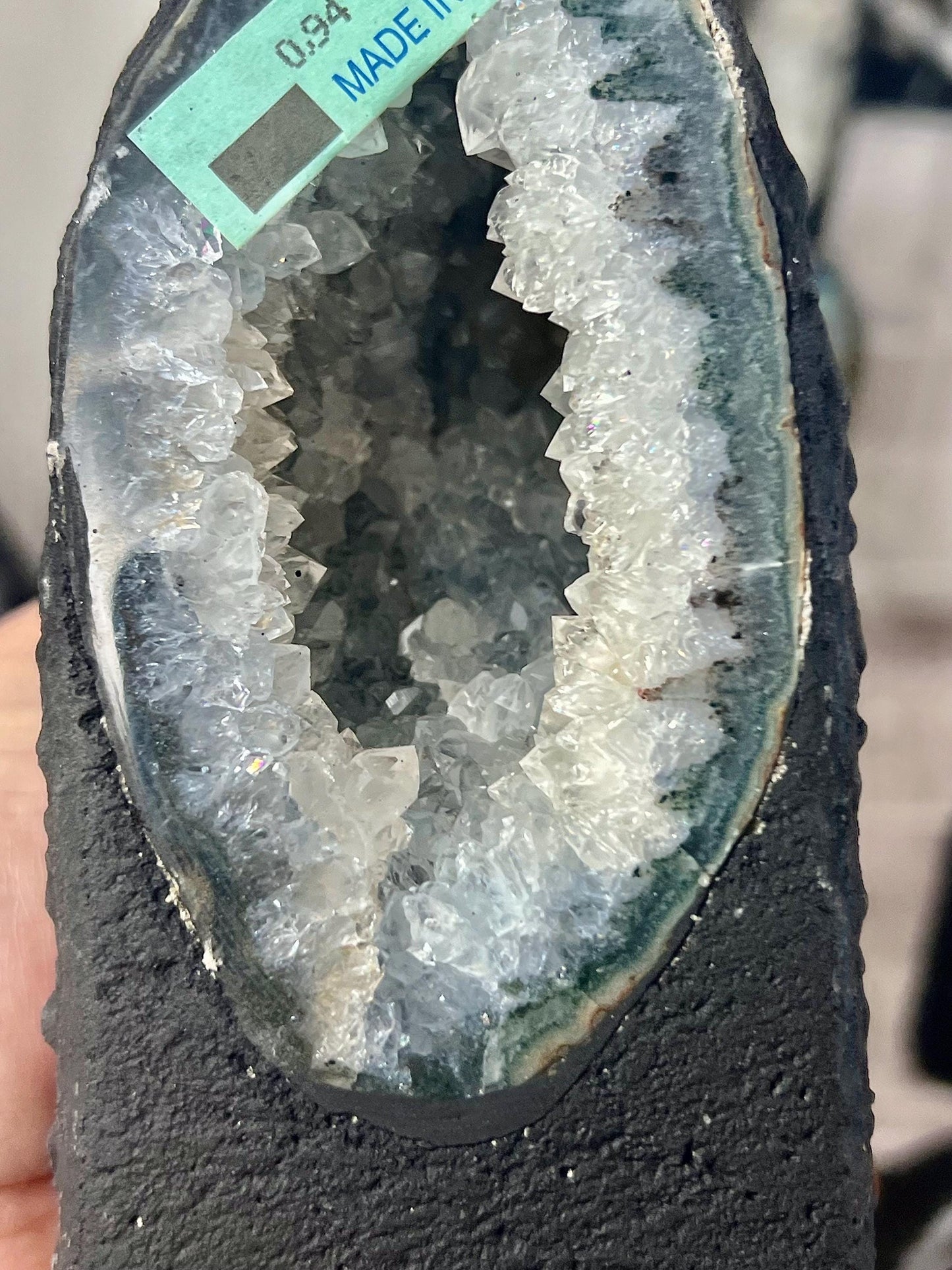 Beautiful, small, amethyst, agate cathedral with green banding 940g