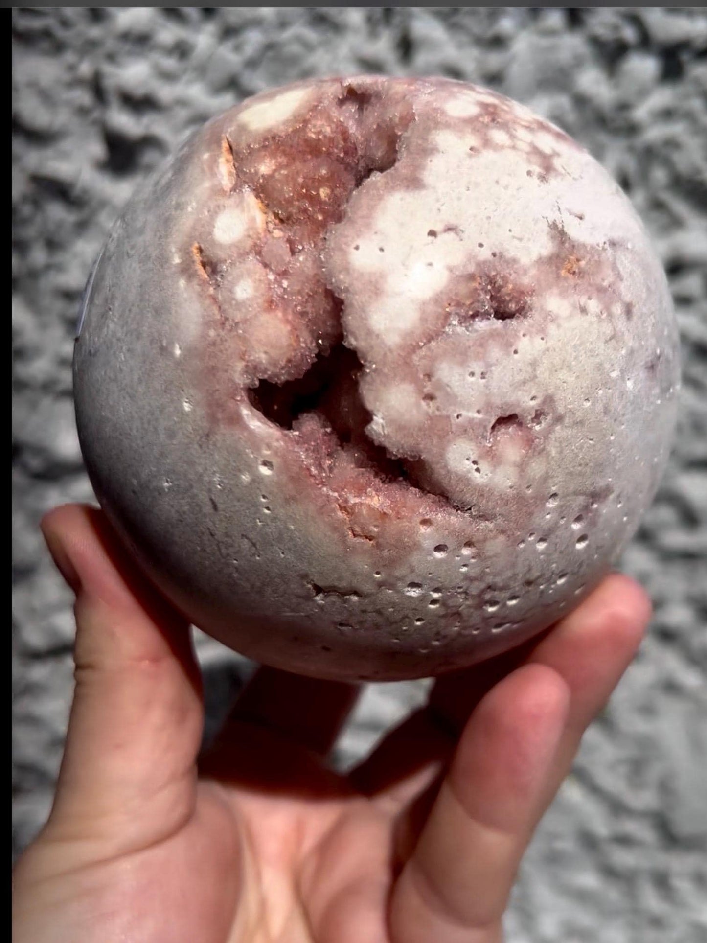 large, statement pink amethyst sphere just over 1kg