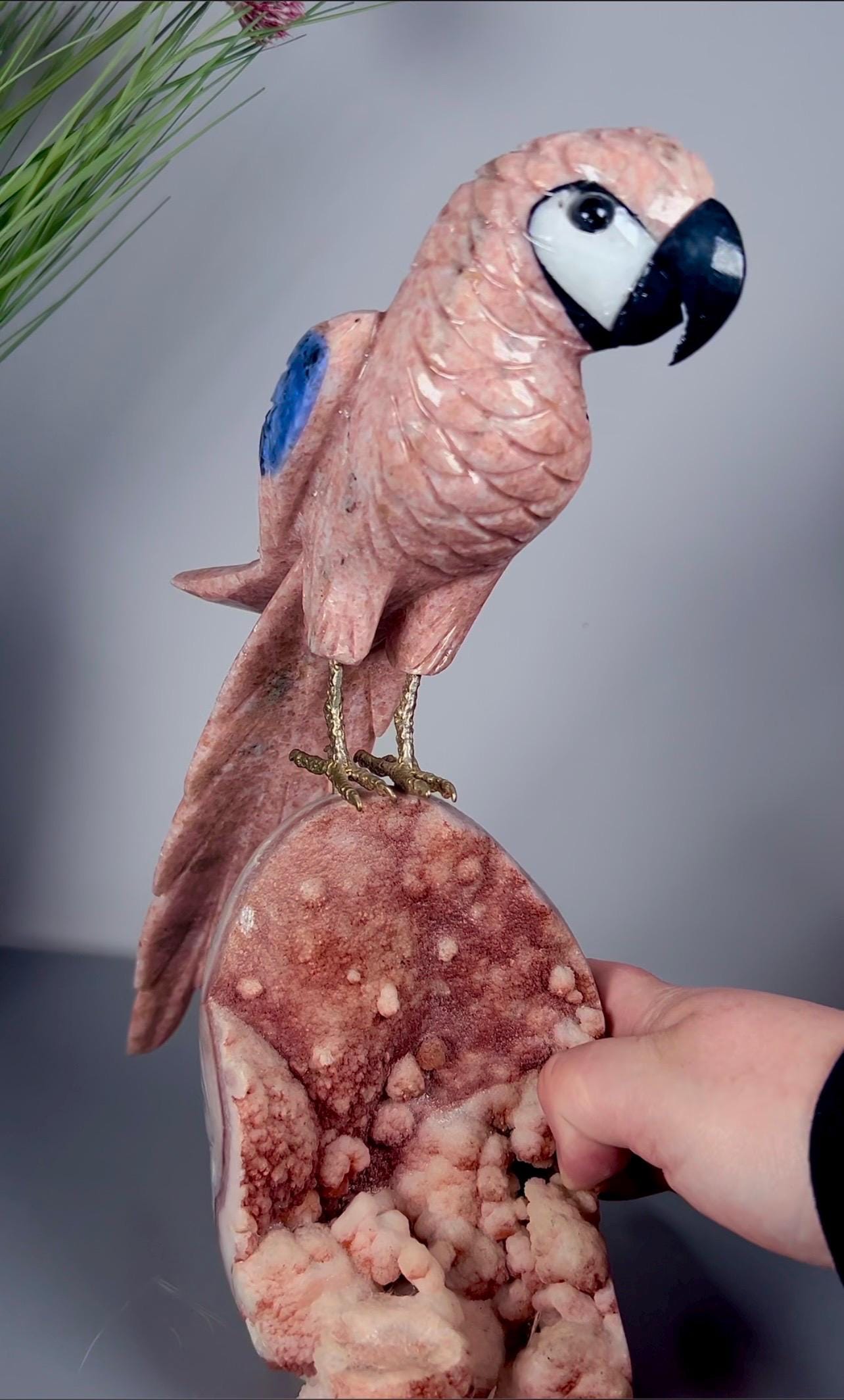 High grade pink amethyst, bird, parrot carving on pink amethyst Freeform