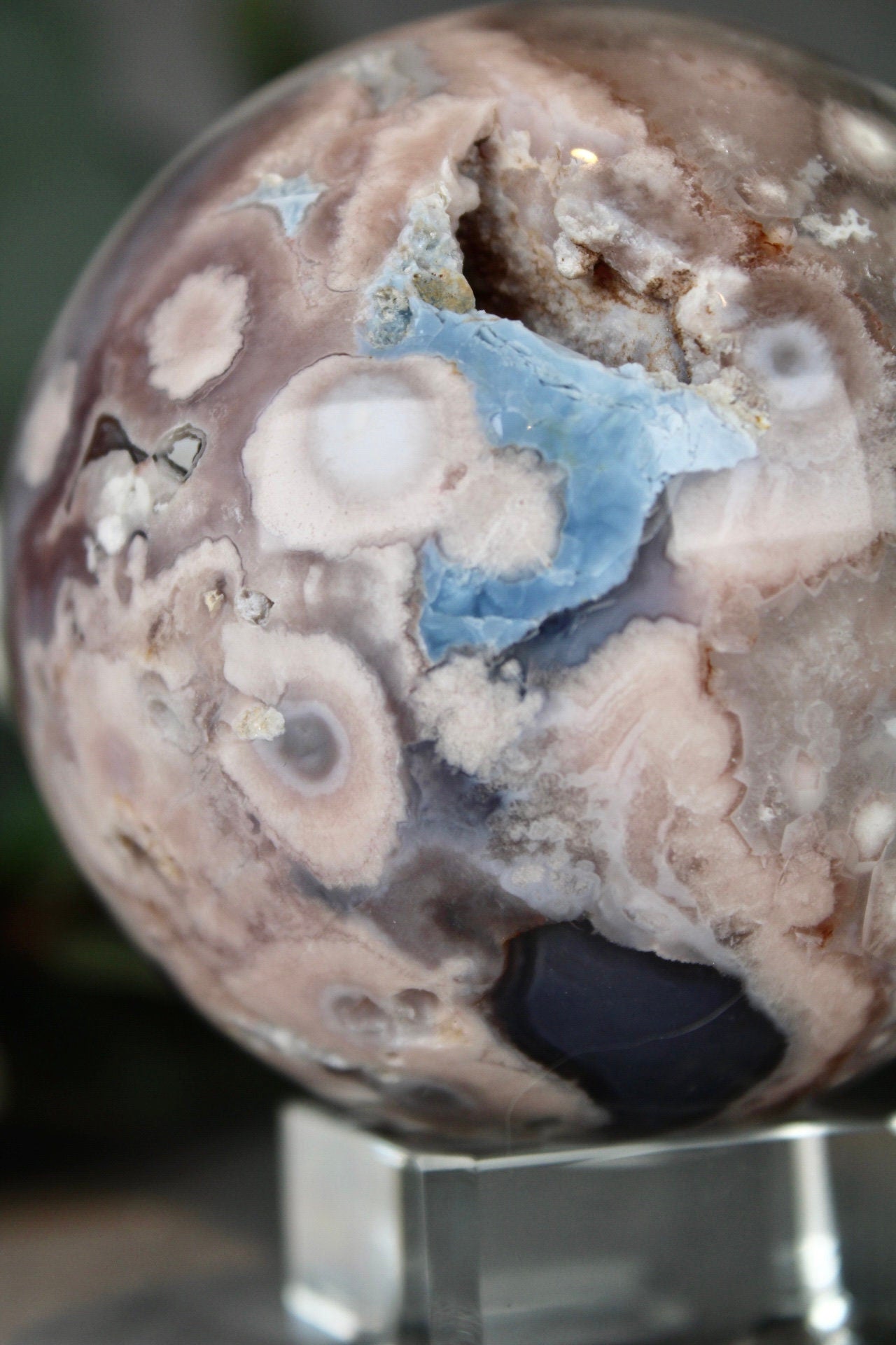 Blue flower agate with chlorite 565G 7CM