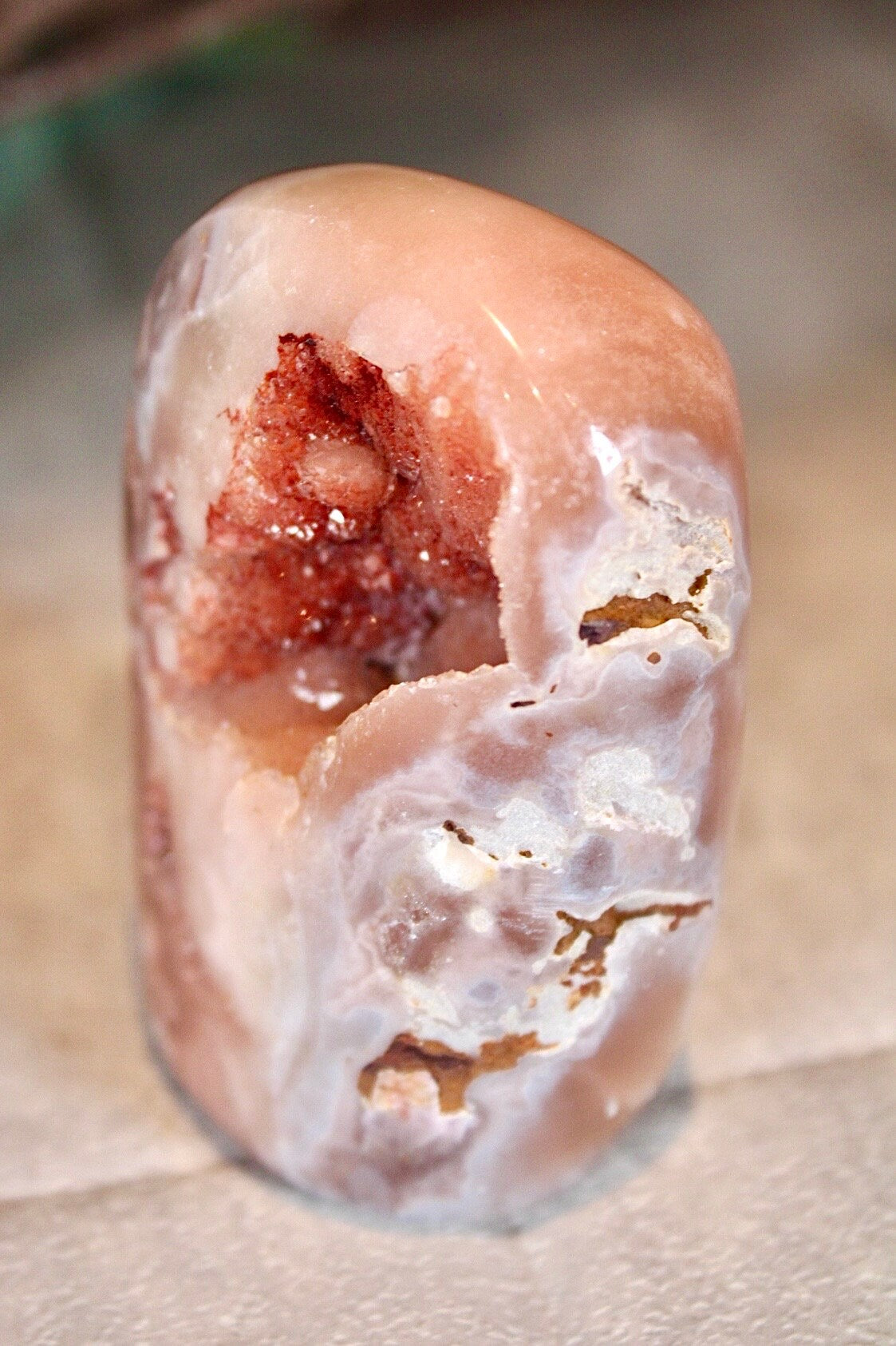 pink amethyst freeform with open druzy cave 135g