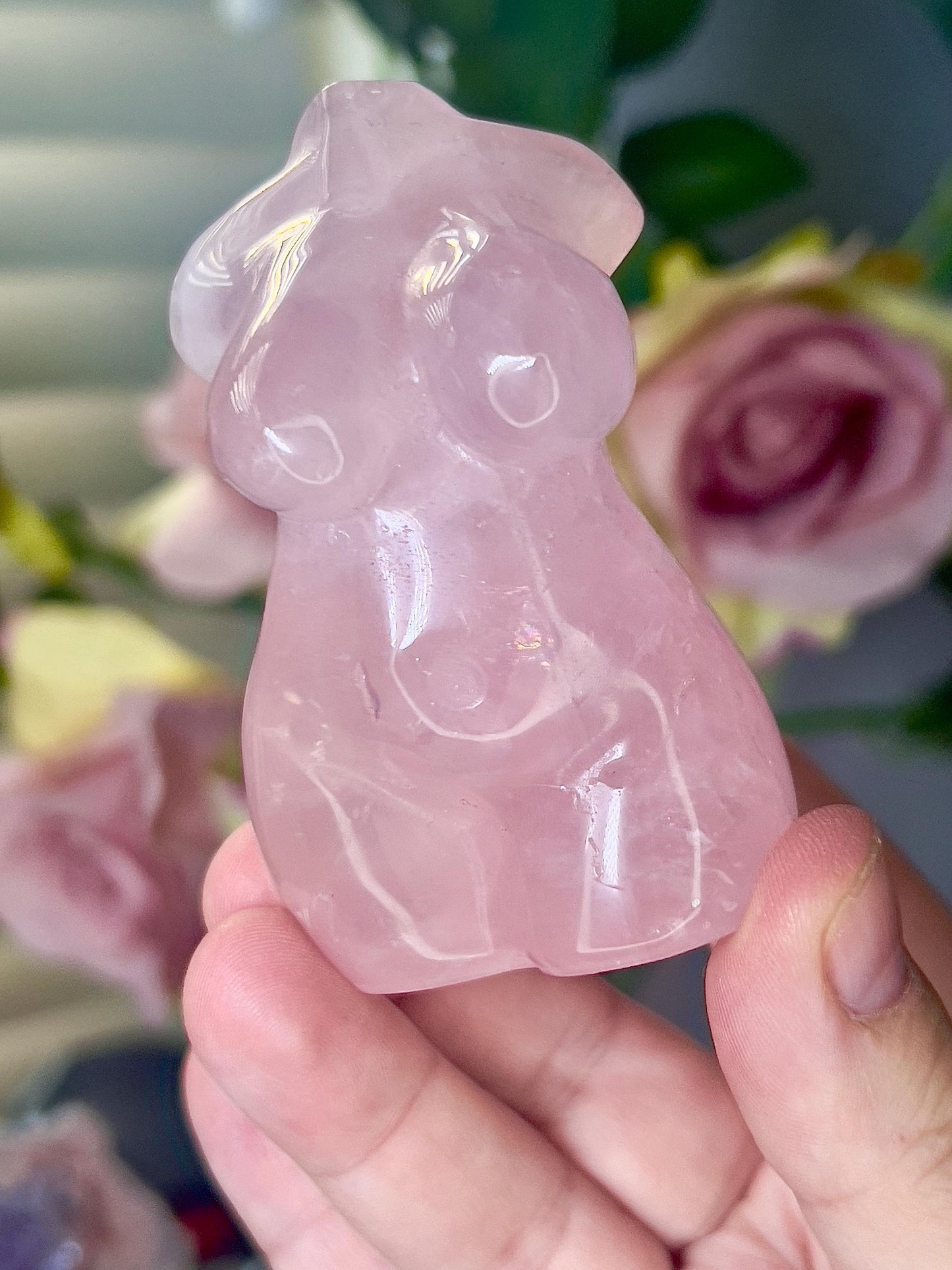 High grade, rose quartz curvy lady with rainbow