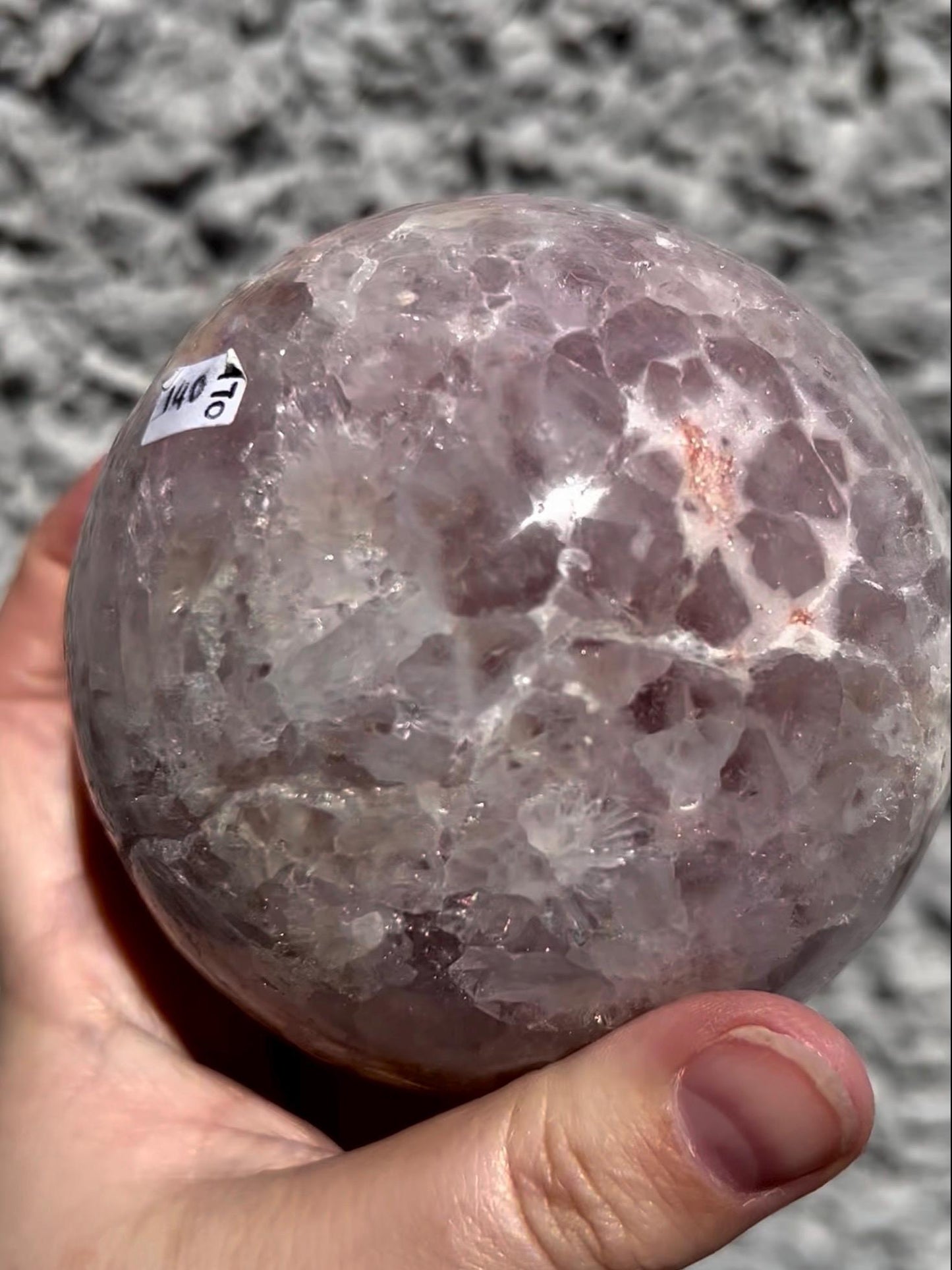 large, statement pink amethyst sphere with purple quartz ,jasper & sugar druzy with amazing quartz points