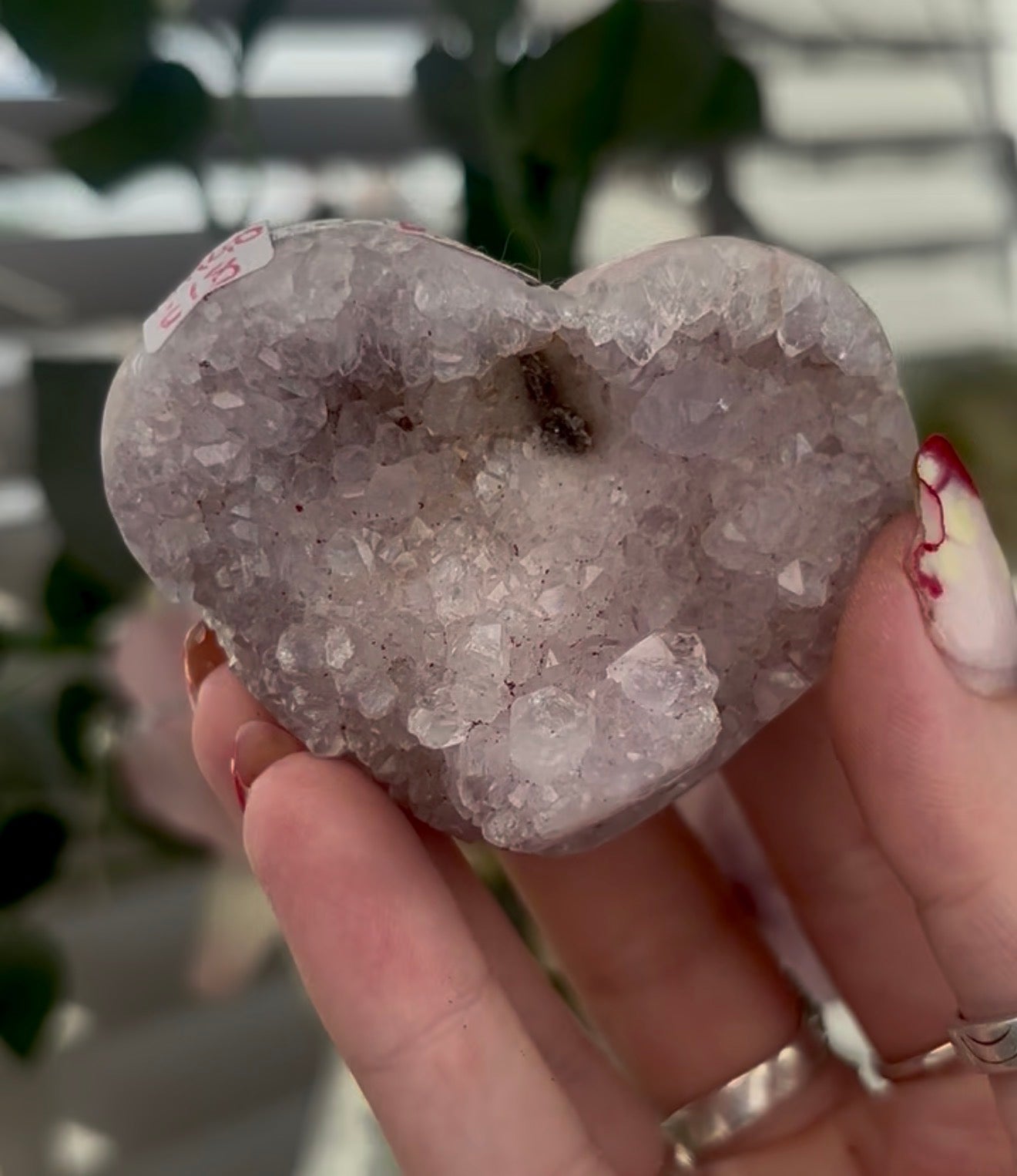 pink amethyst heart - comes with stand