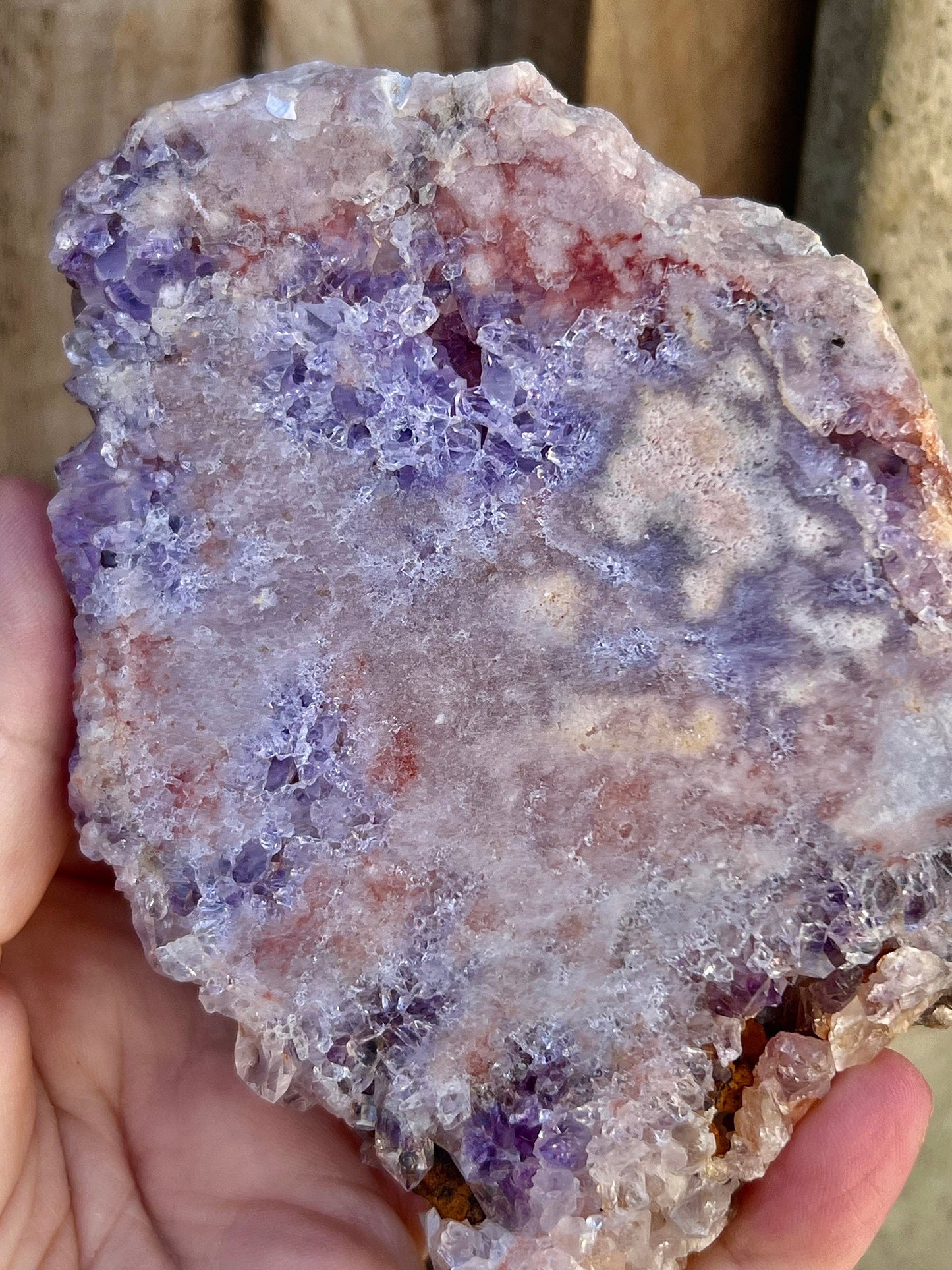 pink amethyst slab with purple quartz