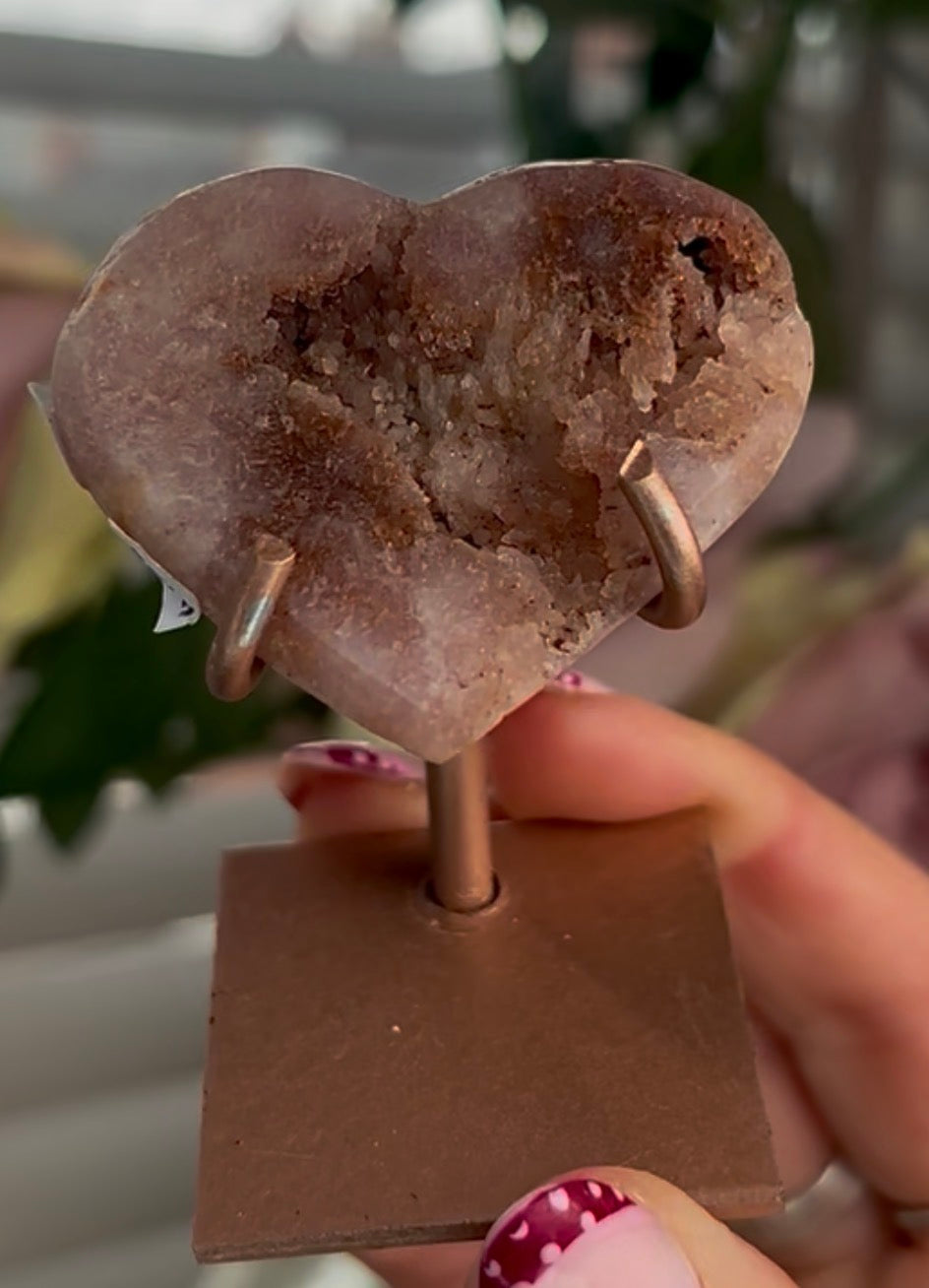 Mini pink amethyst heart - comes with stand