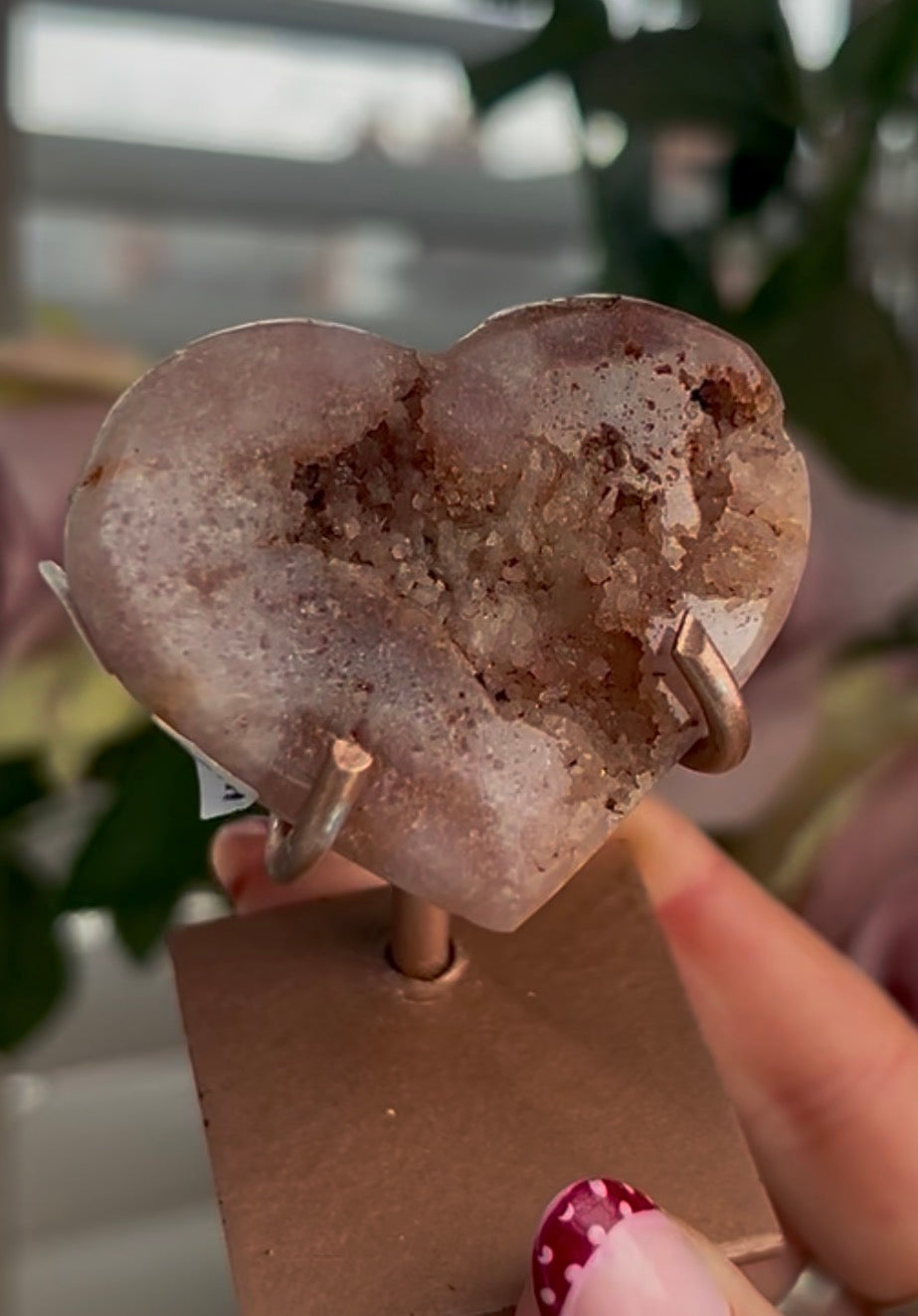 Mini pink amethyst heart - comes with stand